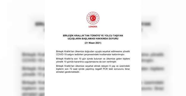 BİRLEŞİK KRALLIK&rsquo;TAN T&Uuml;RKİYE&rsquo;YE YOLCU TAŞIYAN U&Ccedil;UŞLARIN BAŞLAMASI HAKKINDA DUYURU