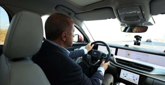 Turkish president test-drives country's first home-grown car