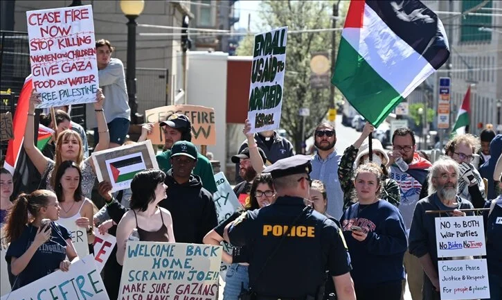 US president faces pro-Palestinian protest in his hometown