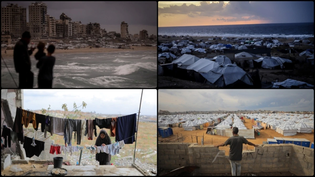 Yağmur altında kalan çadırlar Filistinlilerin yaşadığı dramı derinleştiriyor